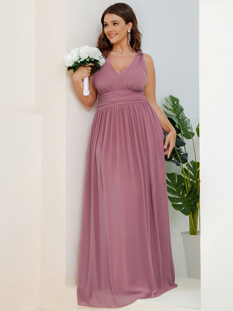 Bodenlanger A-Linien Chiffon Kleid Mit Tiefem V-Ausschnitt Eleganz Kleid #Farbe_Orchideenviolett