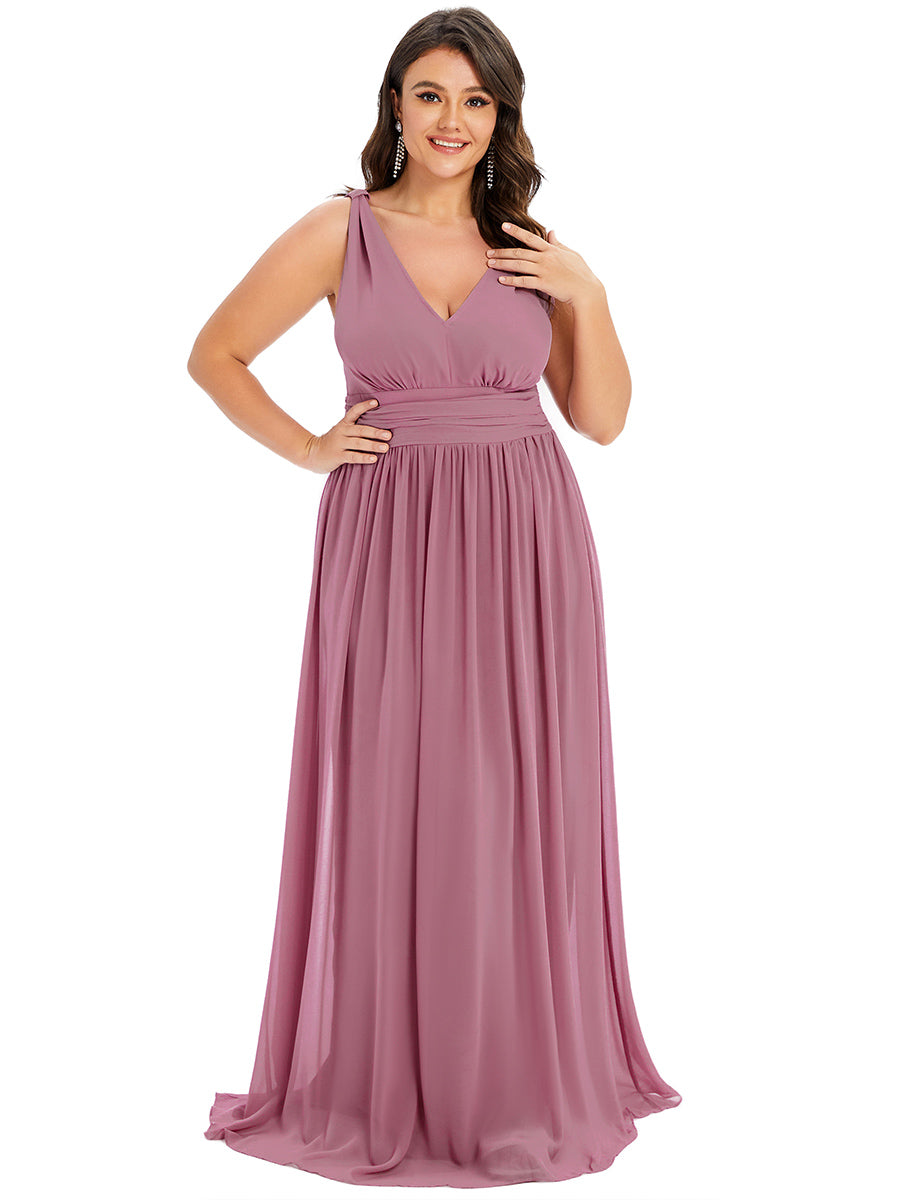 Damen V-Ausschnitt Lange Chiffon Abendkleider Festkleider 09016 #farbe_Orchideenviolett