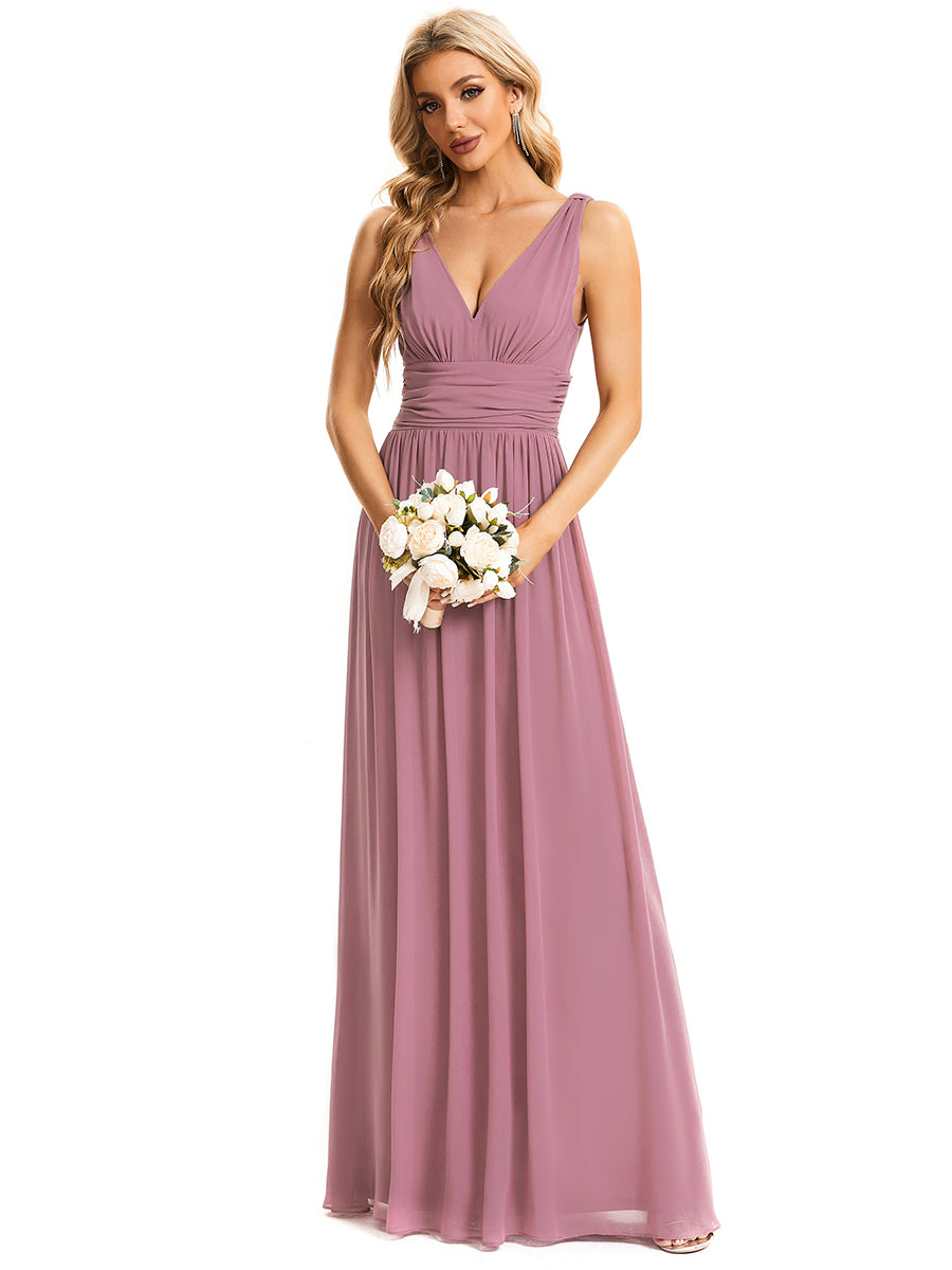 Damen V-Ausschnitt Lange Chiffon Abendkleider Festkleider 09016 #farbe_Orchideenviolett