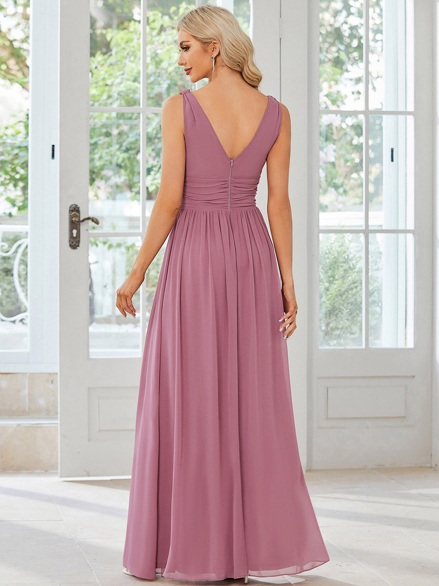 Bodenlanger A-Linien Chiffon Kleid Mit Tiefem V-Ausschnitt Eleganz Kleid #Farbe_Orchideenviolett