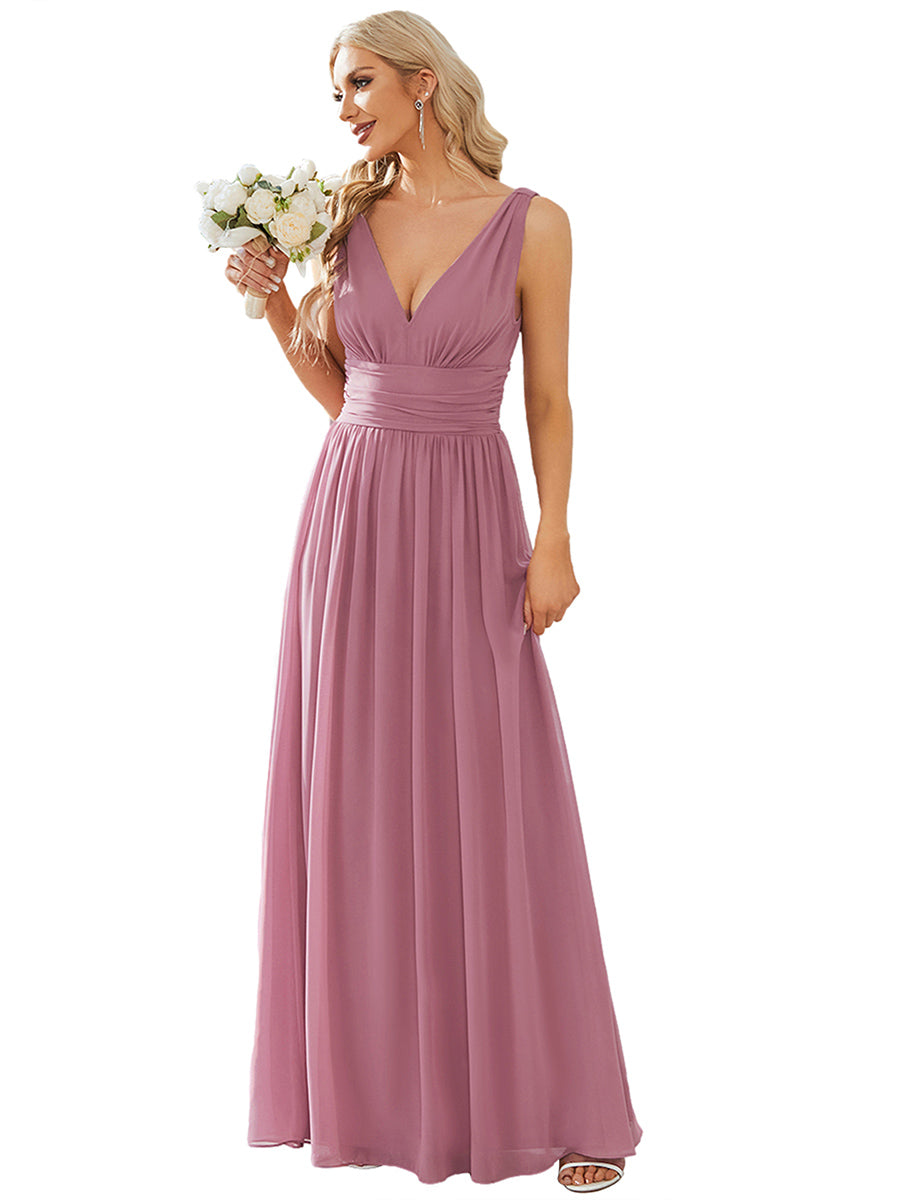 Damen V-Ausschnitt Lange Chiffon Abendkleider Festkleider 09016 #farbe_Orchideenviolett