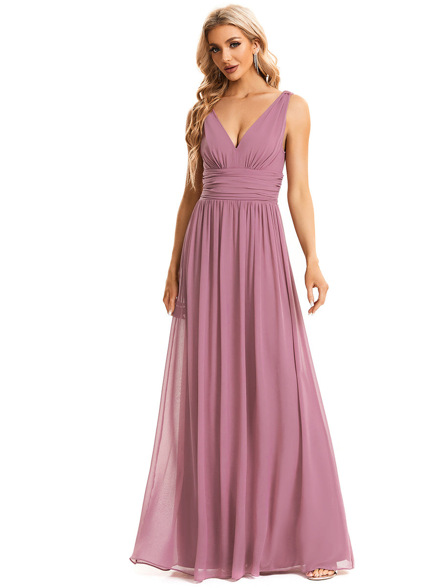 Damen V-Ausschnitt Lange Chiffon Abendkleider Festkleider 09016 #farbe_Orchideenviolett