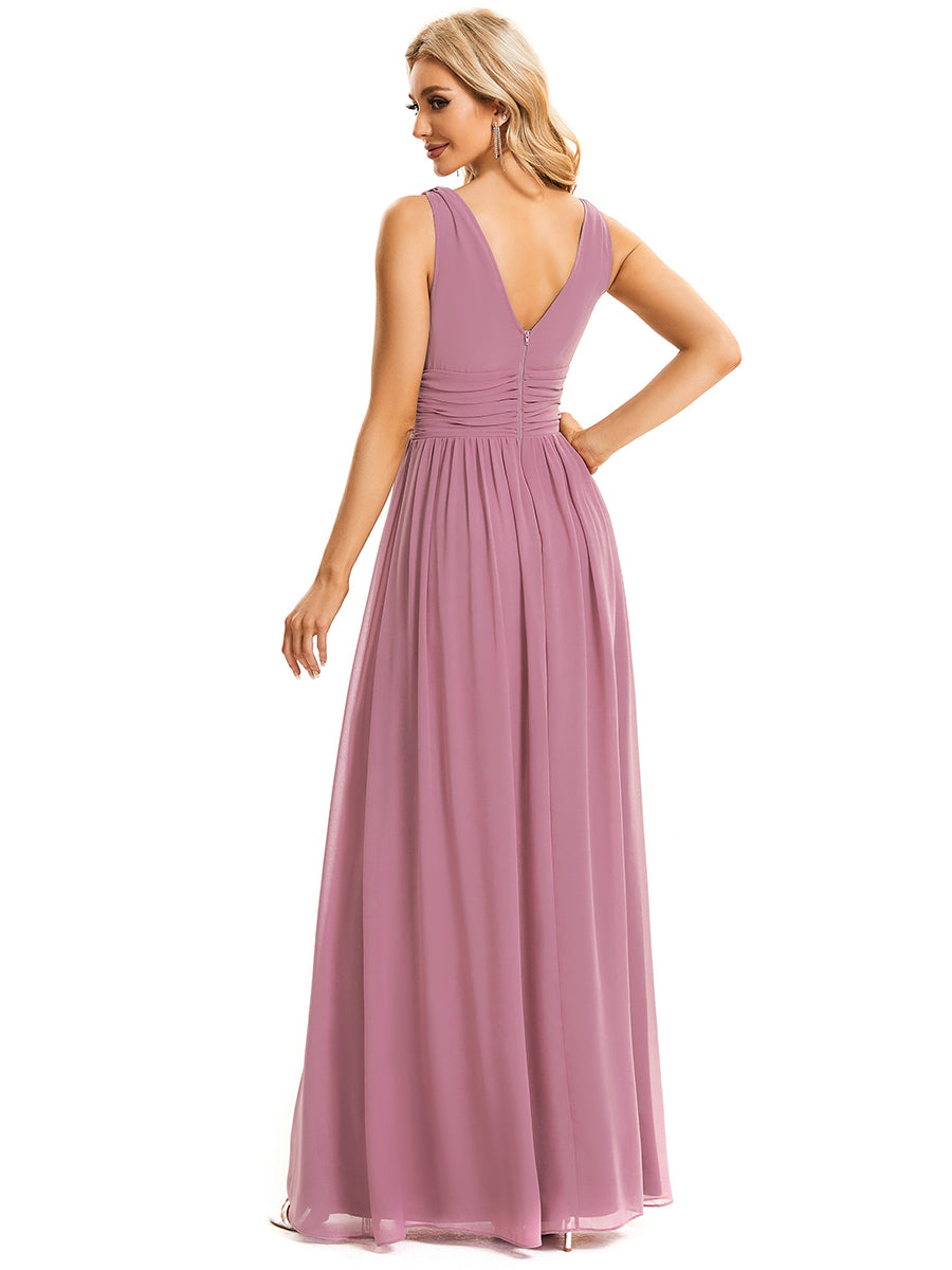 Damen V-Ausschnitt Lange Chiffon Abendkleider Festkleider 09016 #farbe_Orchideenviolett