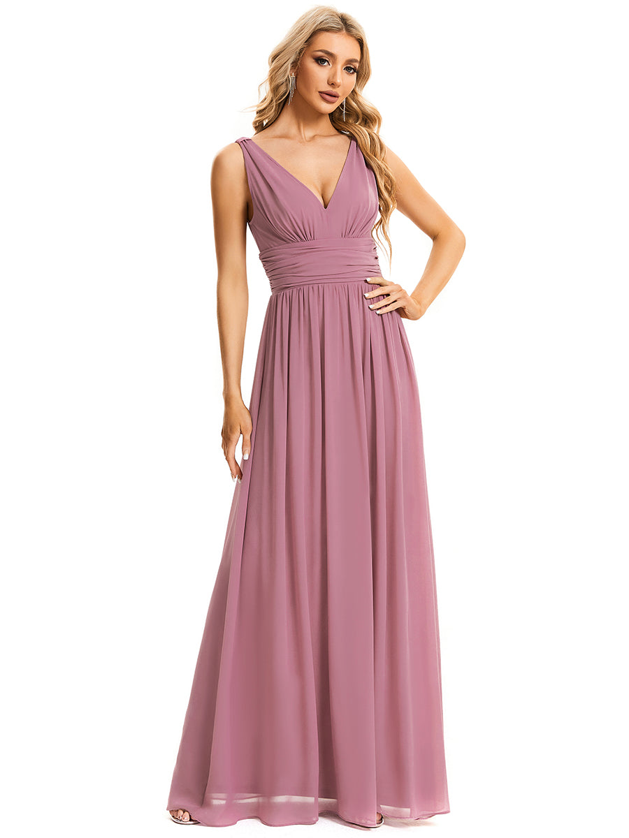Damen V-Ausschnitt Lange Chiffon Abendkleider Festkleider 09016 #farbe_Orchideenviolett