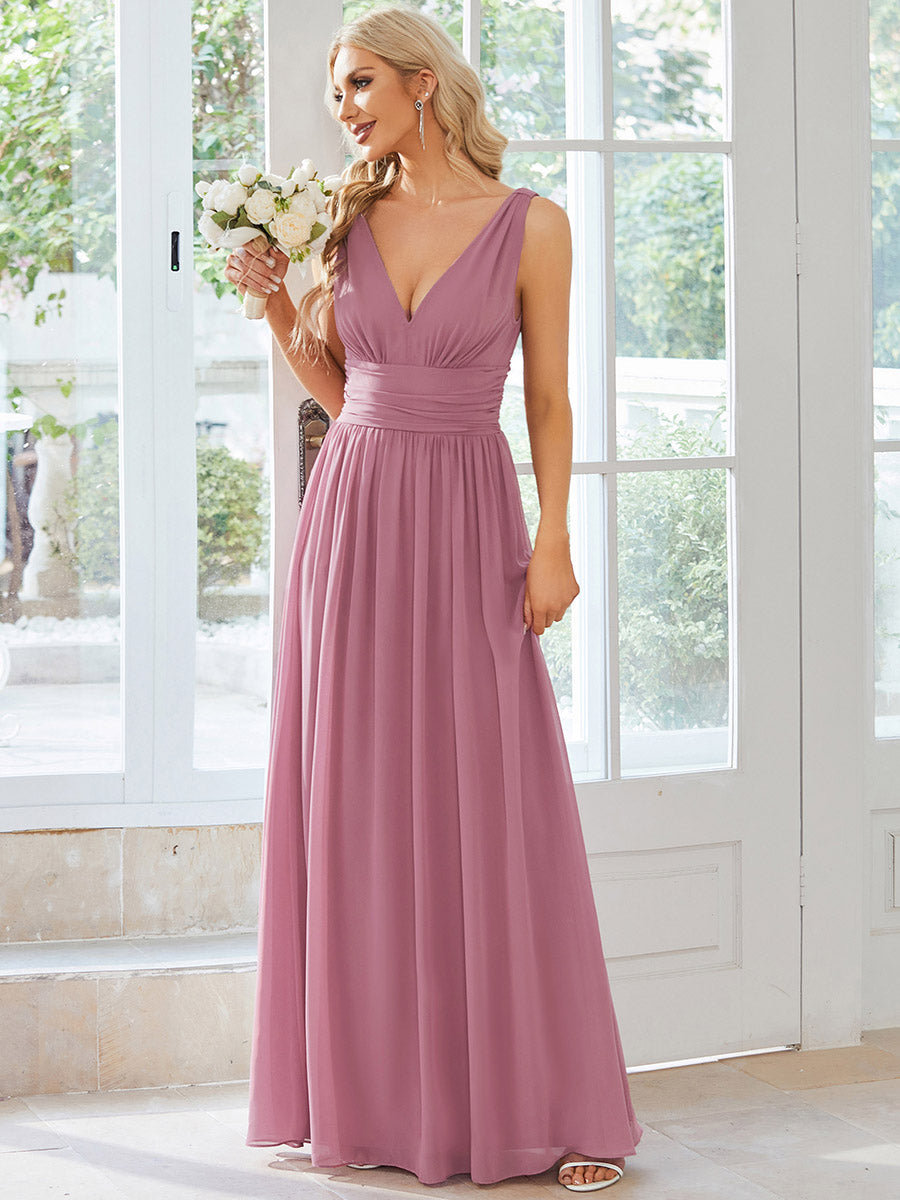 Bodenlanger A-Linien Chiffon Kleid Mit Tiefem V-Ausschnitt Eleganz Kleid #Farbe_Orchideenviolett