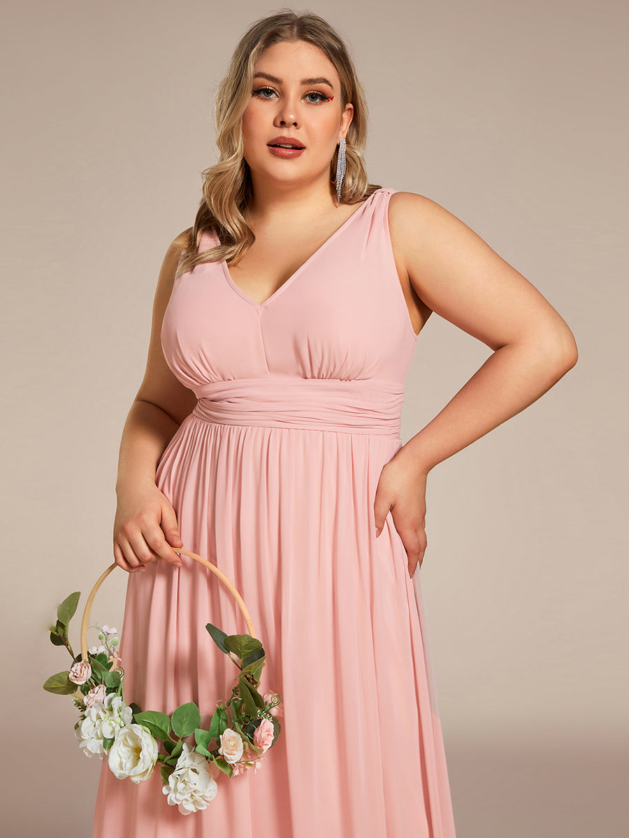 Damen V-Ausschnitt Lange Chiffon Abendkleider Festkleider 09016 #farbe_Rosa