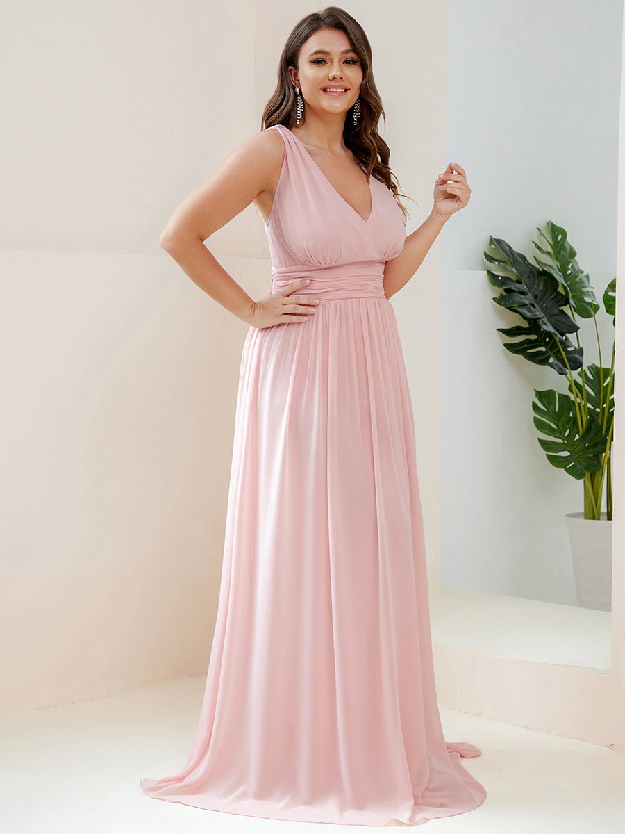 Bodenlanger A-Linien Chiffon Kleid Mit Tiefem V-Ausschnitt Eleganz Kleid #Farbe_Pink