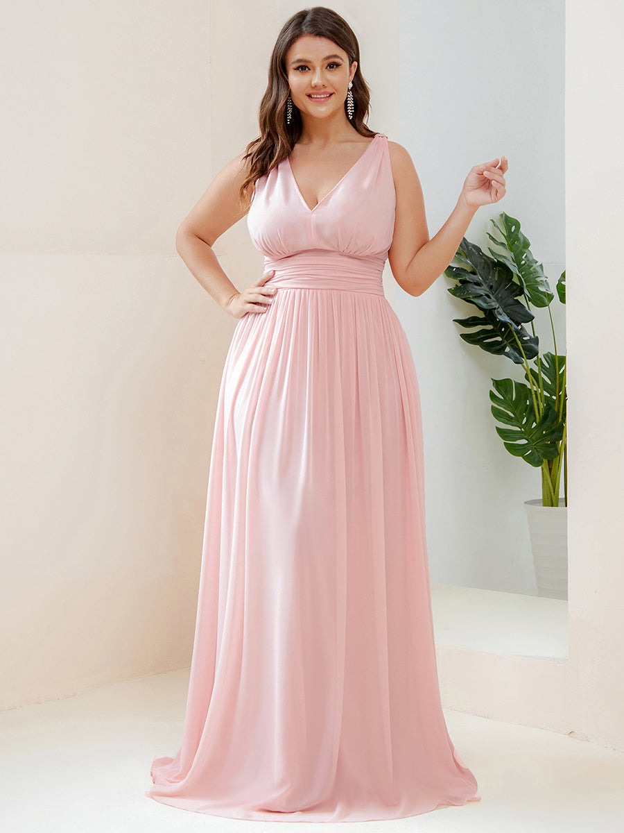Bodenlanger A-Linien Chiffon Kleid Mit Tiefem V-Ausschnitt Eleganz Kleid #Farbe_Pink