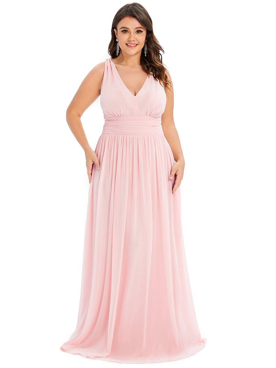 Damen V-Ausschnitt Lange Chiffon Abendkleider Festkleider 09016 #farbe_Pink