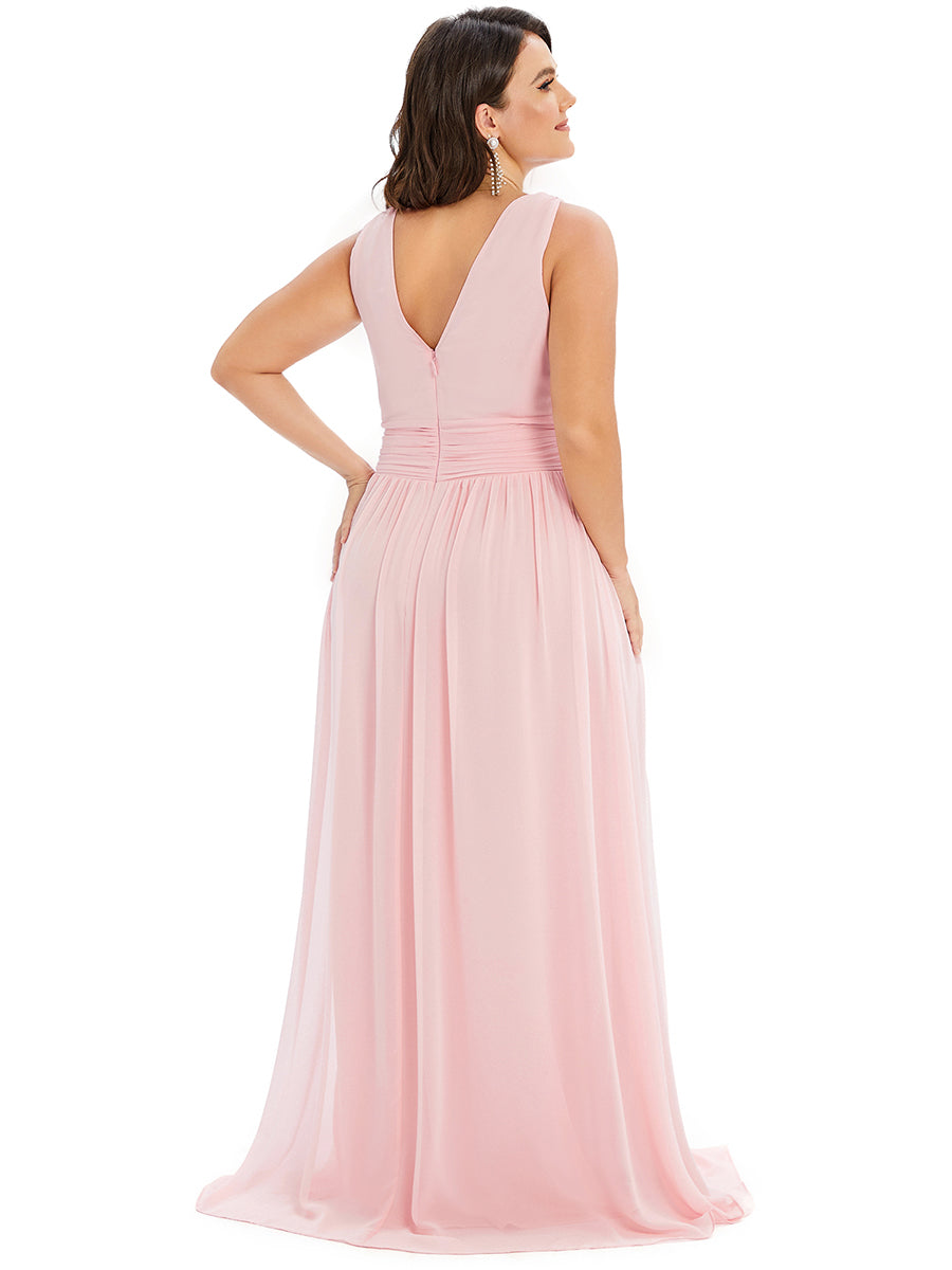 Damen V-Ausschnitt Lange Chiffon Abendkleider Festkleider 09016 #farbe_Pink