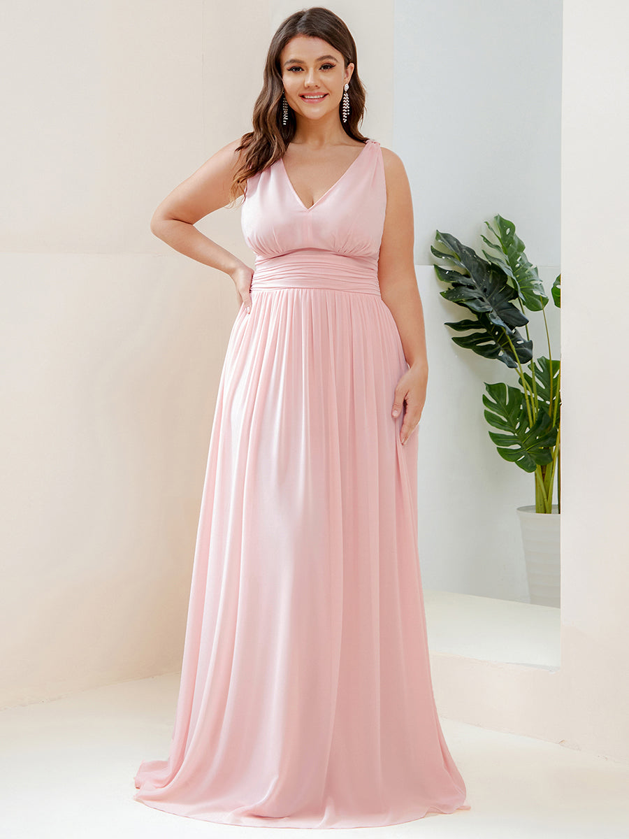 Bodenlanger A-Linien Chiffon Kleid Mit Tiefem V-Ausschnitt Eleganz Kleid #Farbe_Pink