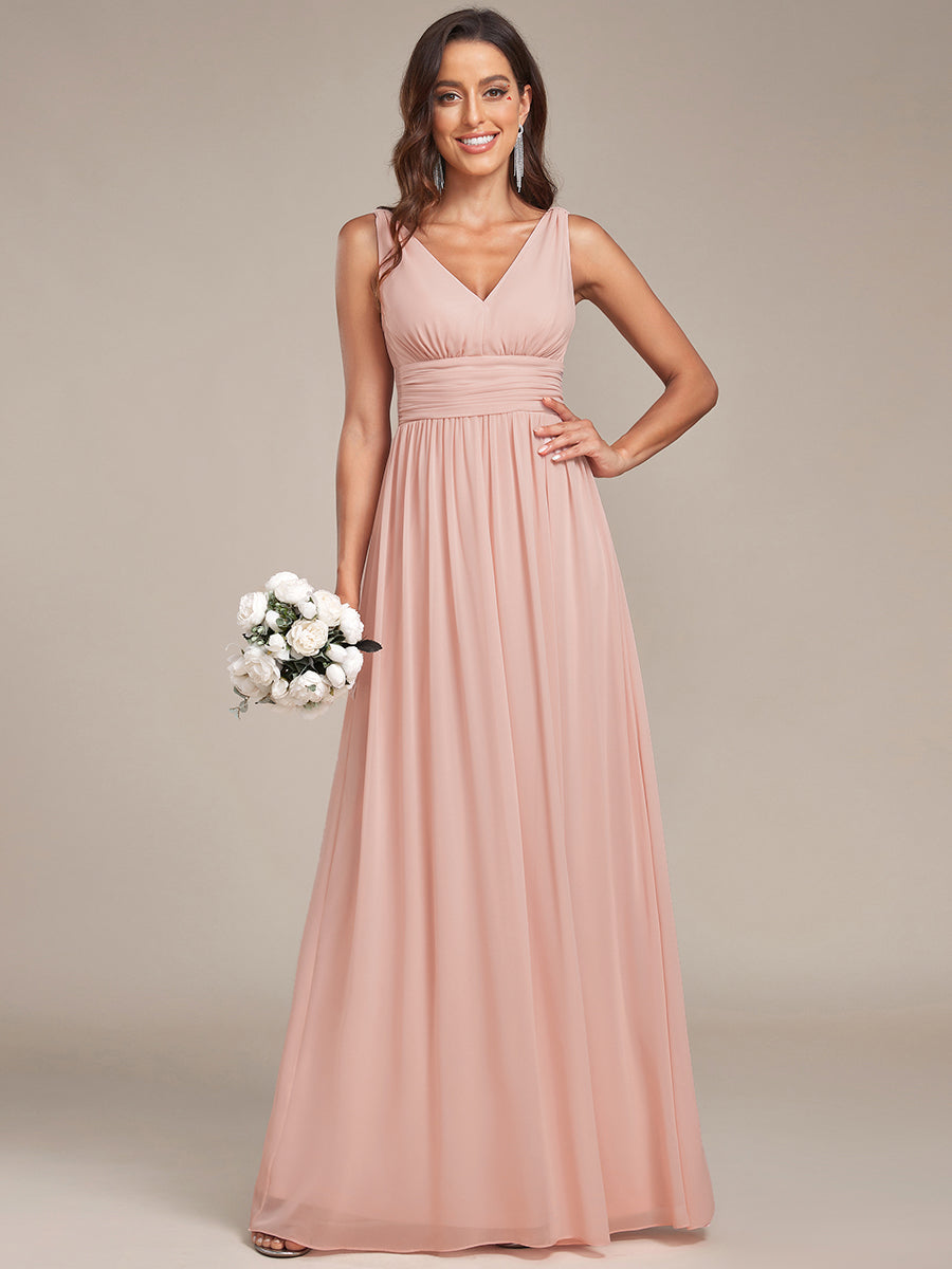 Damen V-Ausschnitt Lange Chiffon Abendkleider Festkleider 09016 #farbe_Rosa