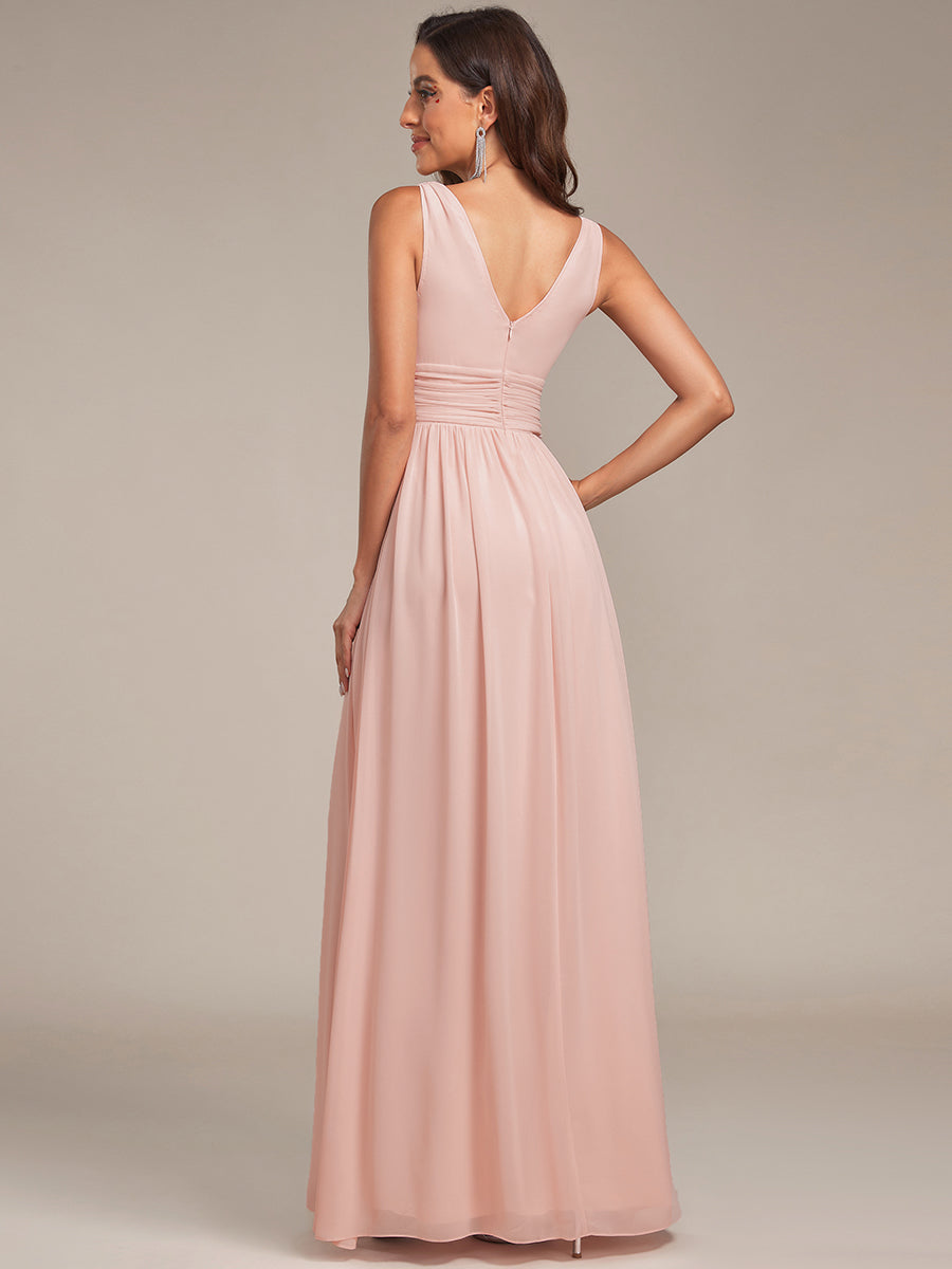 Damen V-Ausschnitt Lange Chiffon Abendkleider Festkleider 09016 #farbe_Rosa