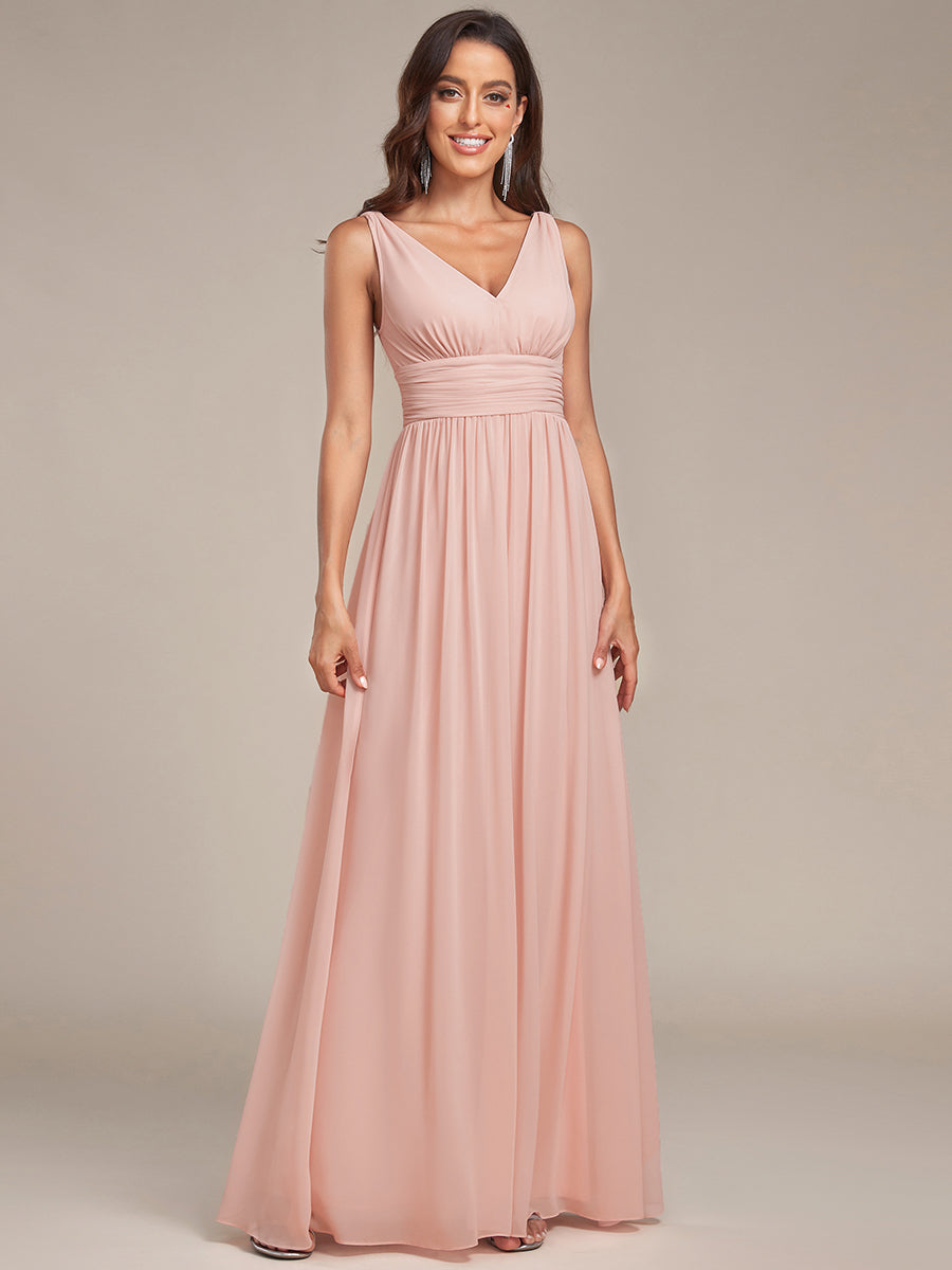 Damen V-Ausschnitt Lange Chiffon Abendkleider Festkleider 09016 #farbe_Rosa