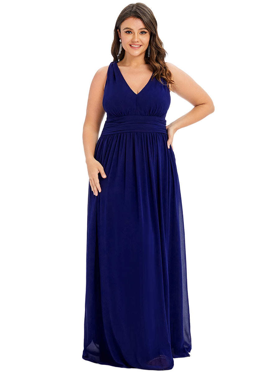 Damen V-Ausschnitt Lange Chiffon Abendkleider Festkleider 09016 #farbe_Königsblau