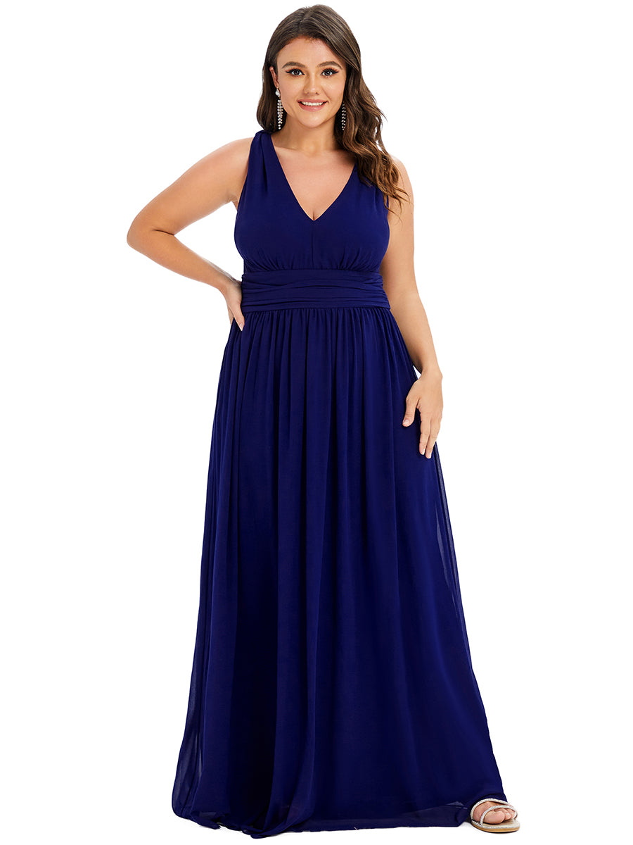 Damen V-Ausschnitt Lange Chiffon Abendkleider Festkleider 09016 #farbe_Königsblau