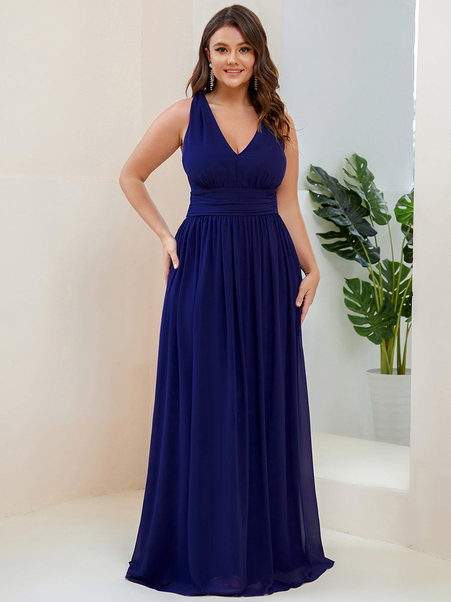 Bodenlanger A-Linien Chiffon Kleid Mit Tiefem V-Ausschnitt Eleganz Kleid #Farbe_Königsblau