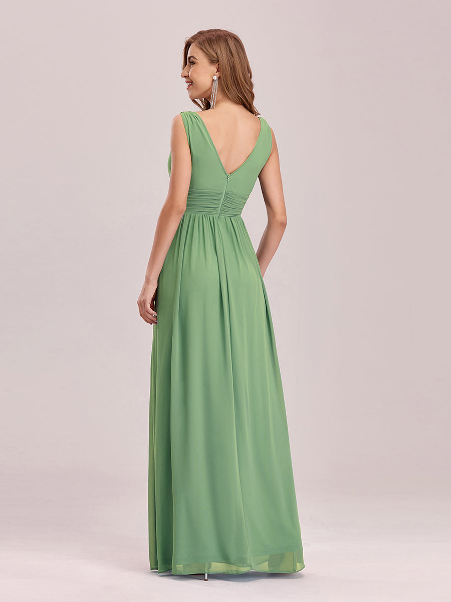 Bodenlanger A-Linien Chiffon Kleid Mit Tiefem V-Ausschnitt Eleganz Kleid #Farbe_Salbeigrün