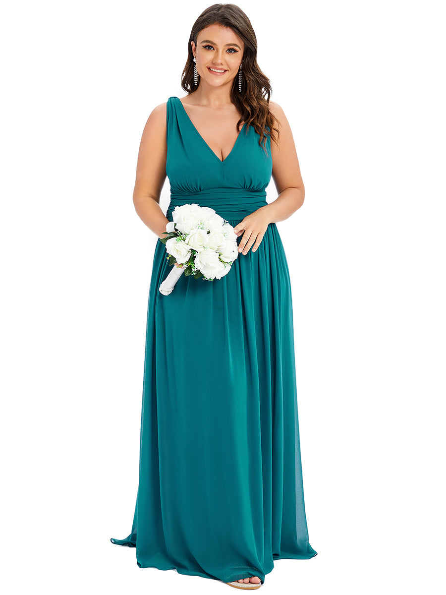 Damen V-Ausschnitt Lange Chiffon Abendkleider Festkleider 09016 #farbe_Petrol