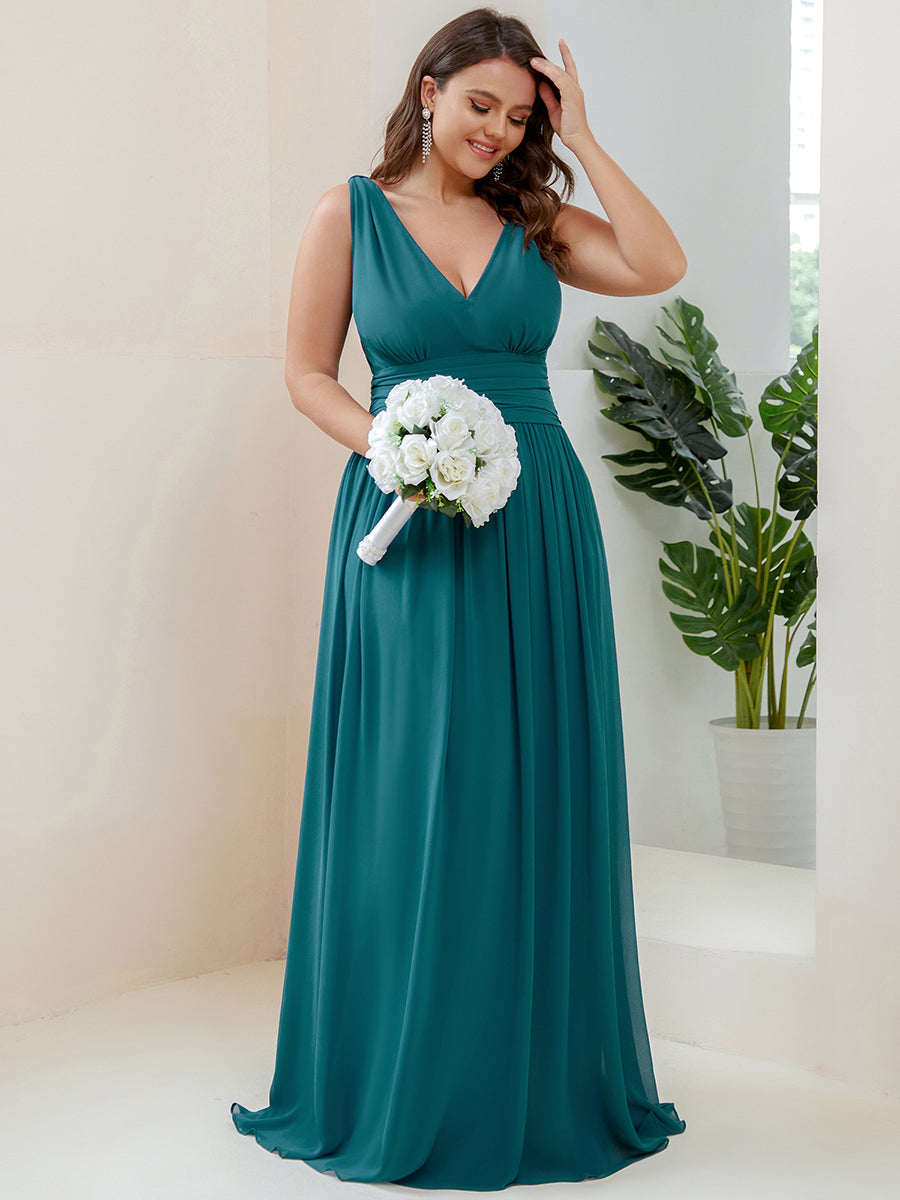 Bodenlanger A-Linien Chiffon Kleid Mit Tiefem V-Ausschnitt Eleganz Kleid #Farbe_Petrol