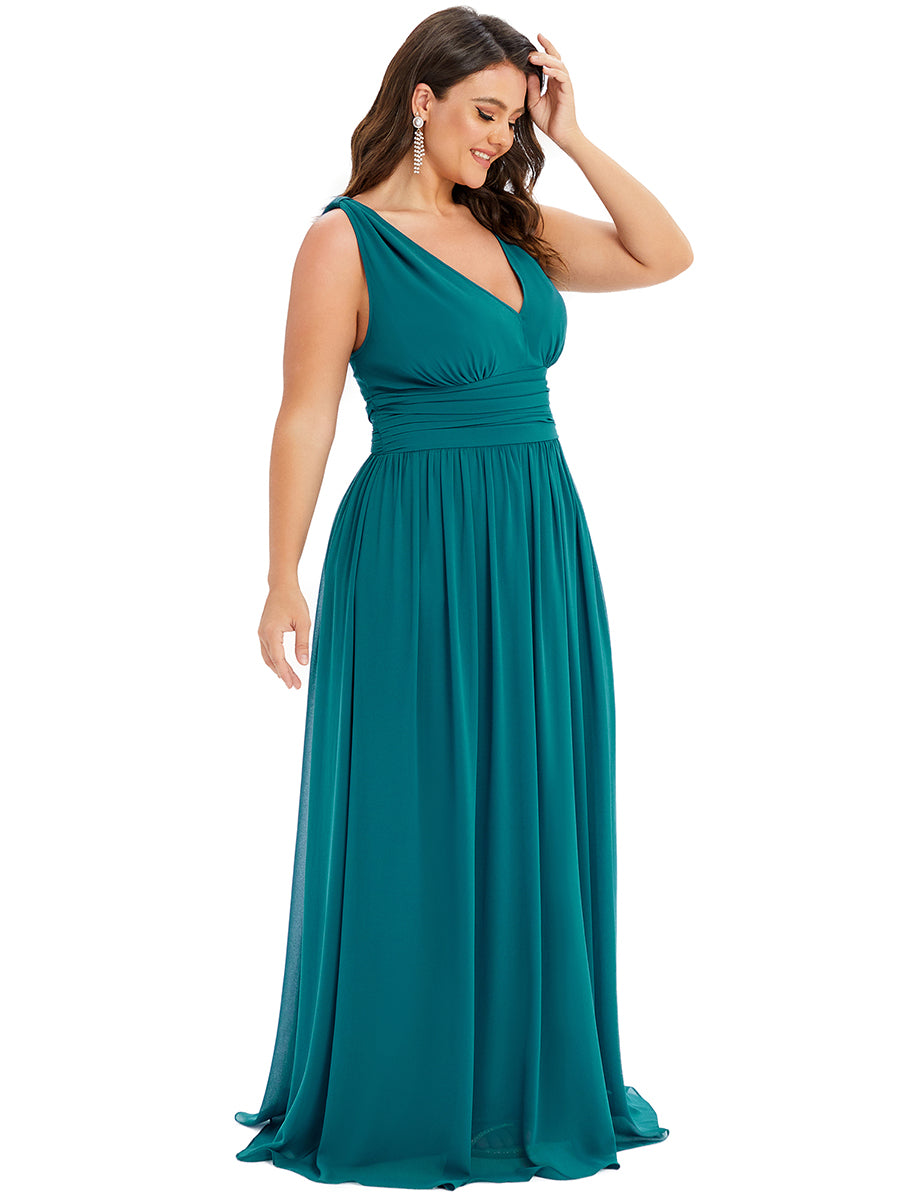 Damen V-Ausschnitt Lange Chiffon Abendkleider Festkleider 09016 #farbe_Petrol