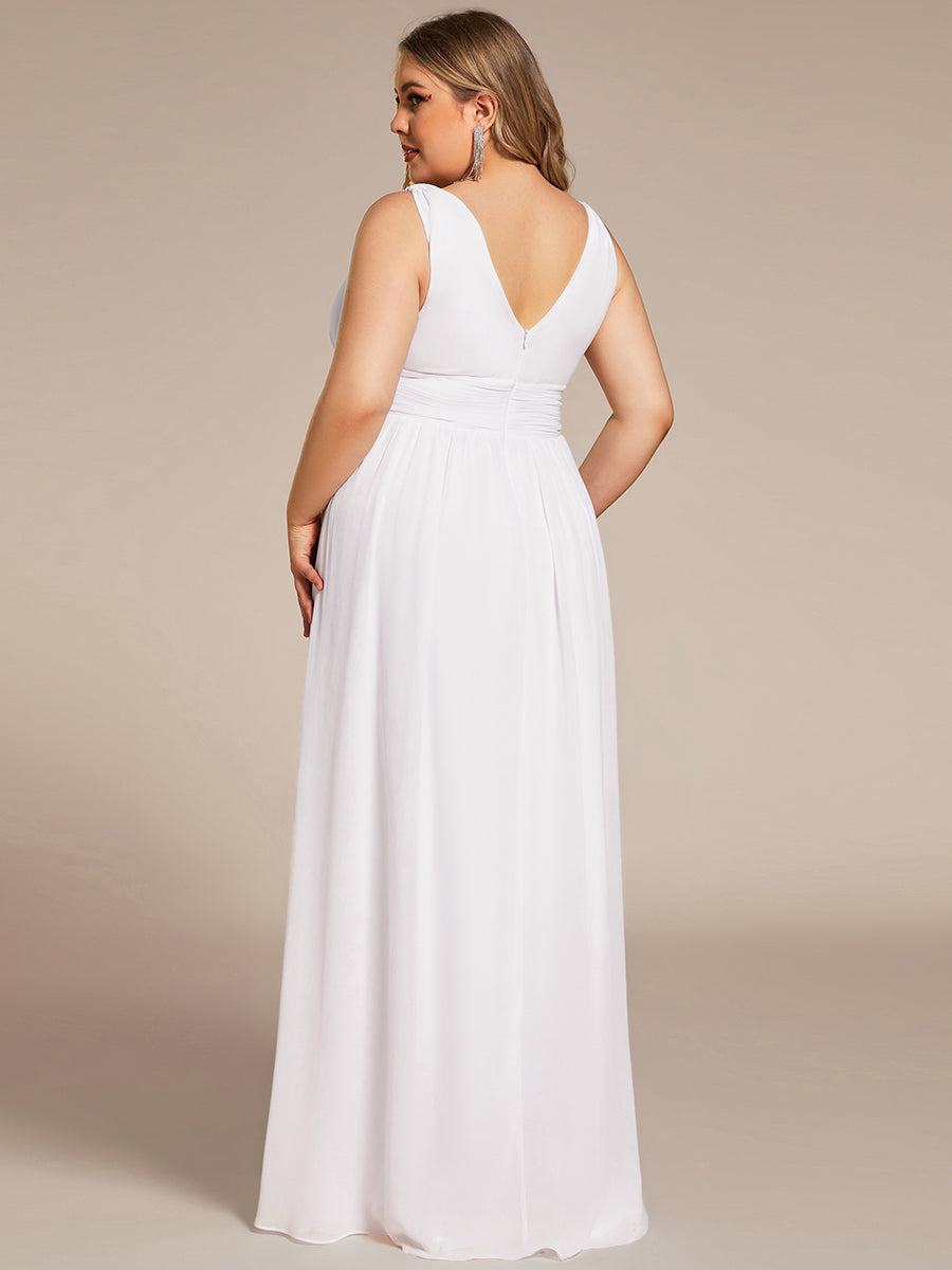 Damen V-Ausschnitt Lange Chiffon Abendkleider Festkleider 09016 #farbe_Weiß