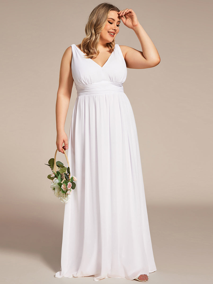 Damen V-Ausschnitt Lange Chiffon Abendkleider Festkleider 09016 #farbe_Weiß