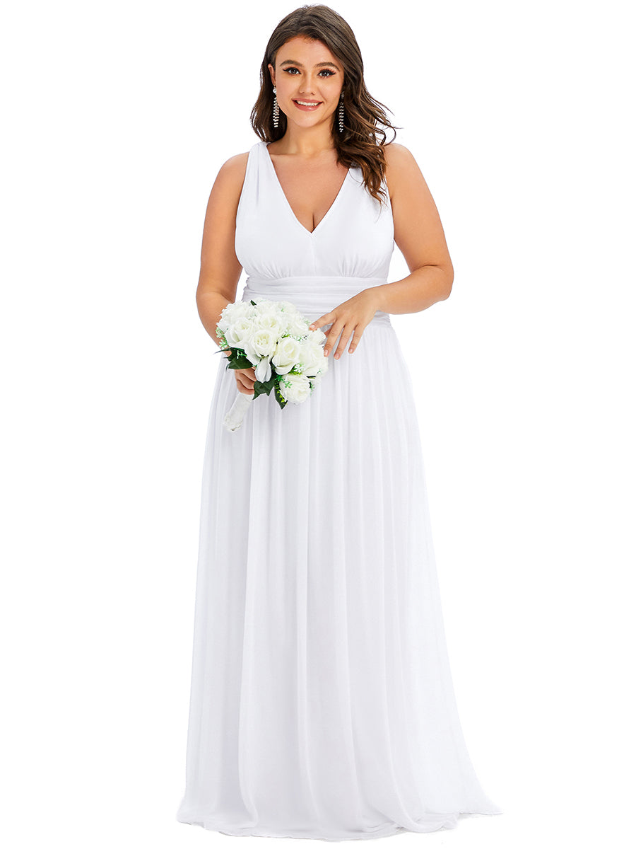 Bodenlanger A-Linien Chiffon Kleid Mit Tiefem V-Ausschnitt Eleganz Kleid #Farbe_Weiß