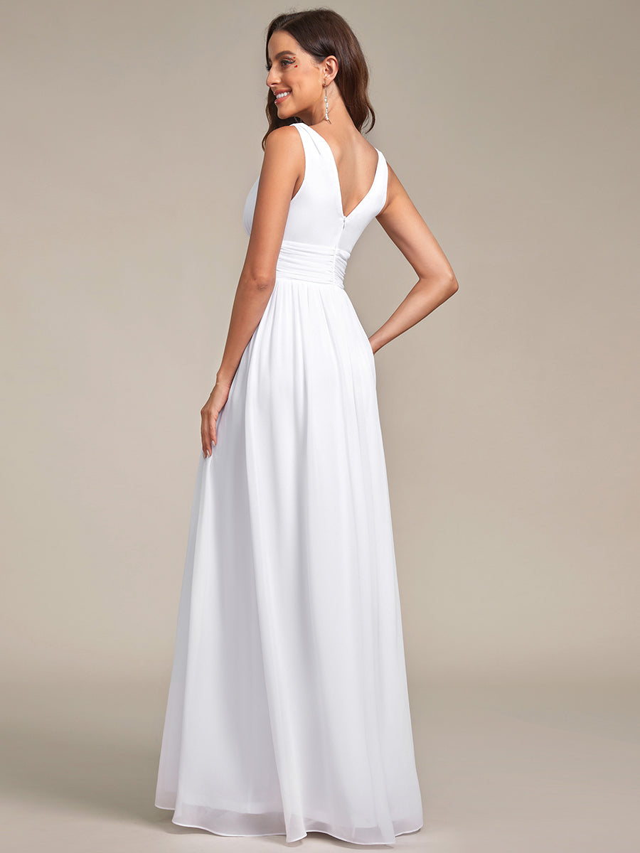 Damen V-Ausschnitt Lange Chiffon Abendkleider Festkleider 09016 #farbe_Weiß