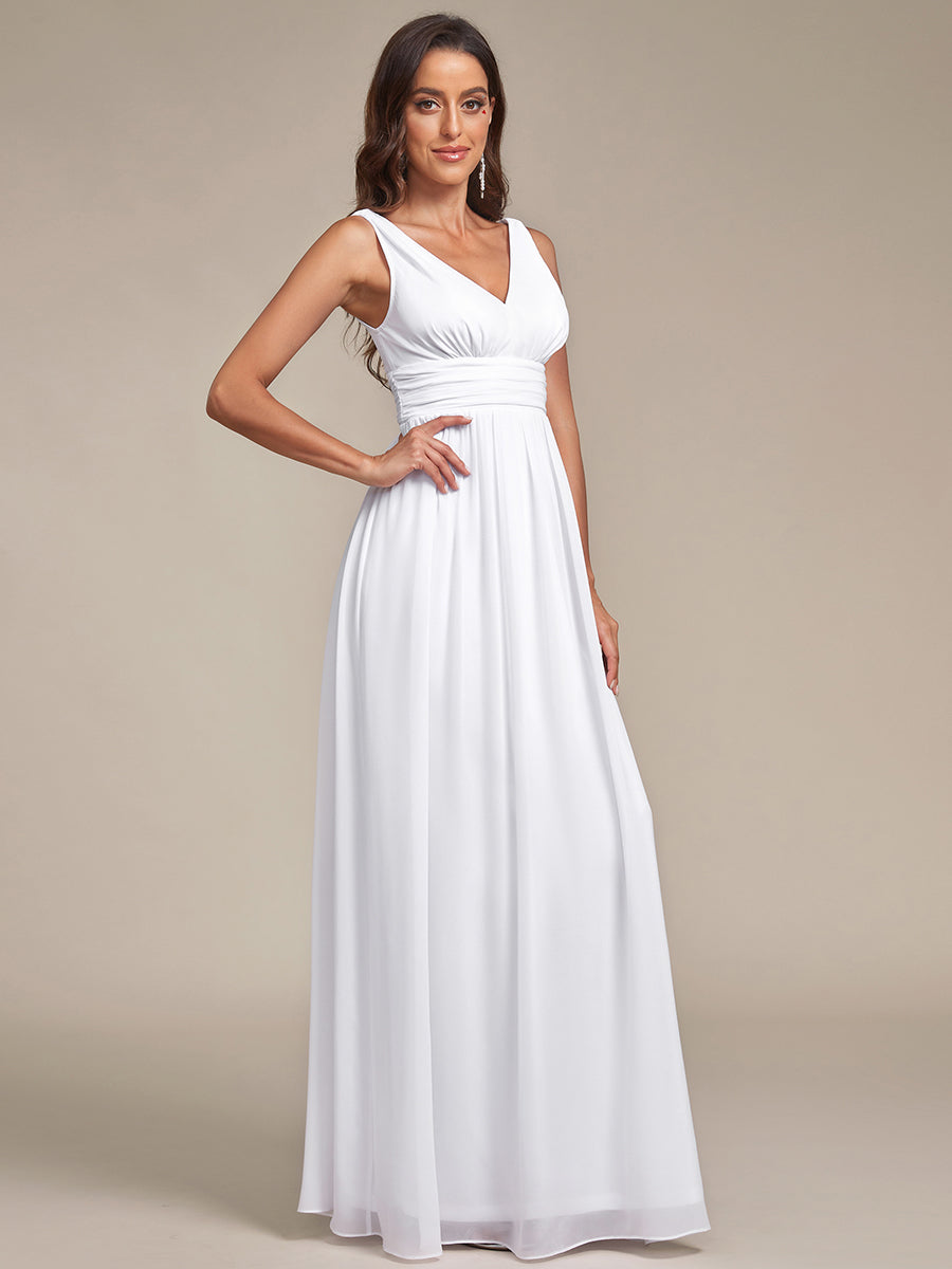 Damen V-Ausschnitt Lange Chiffon Abendkleider Festkleider 09016 #farbe_Weiß