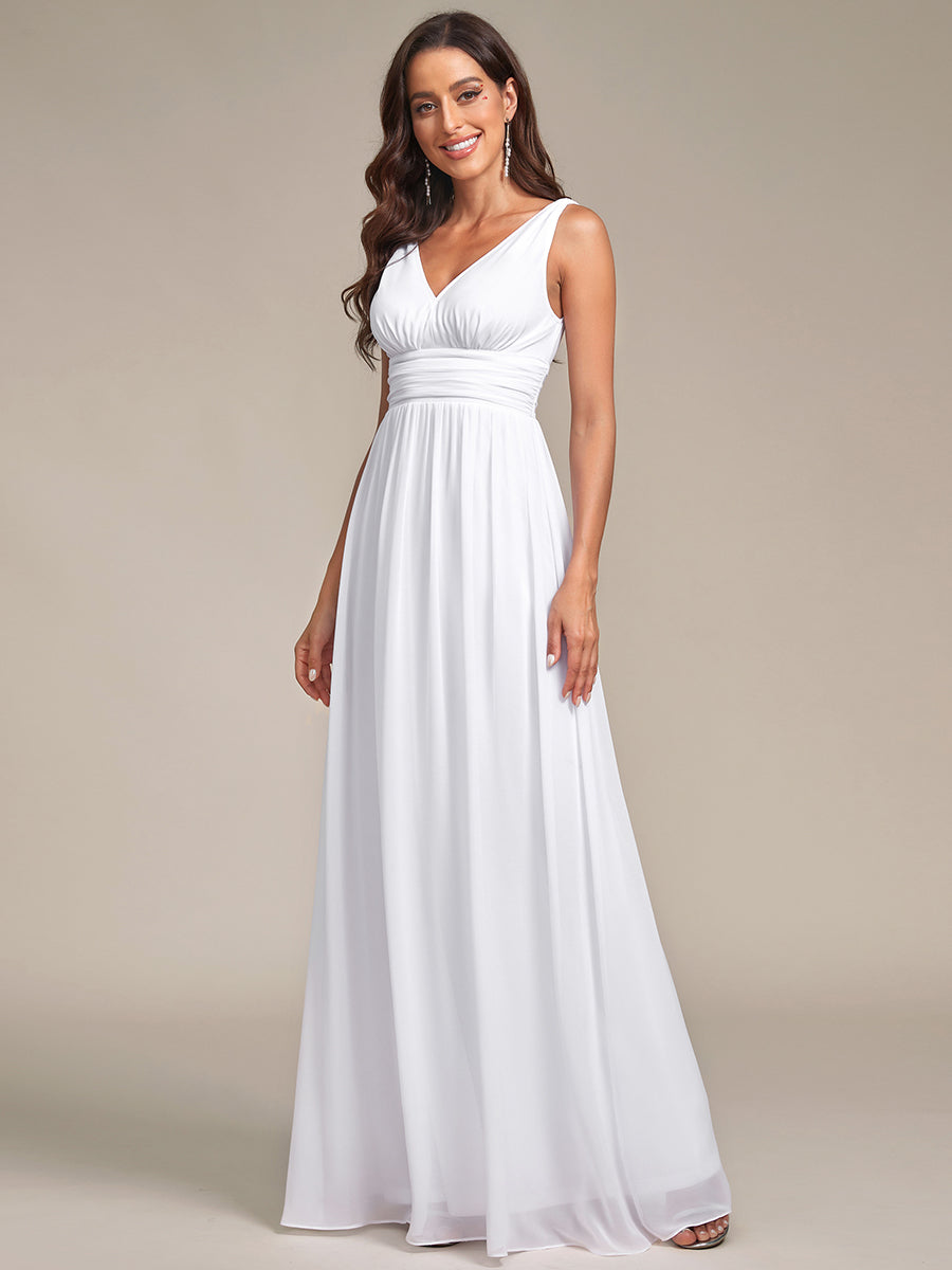 Damen V-Ausschnitt Lange Chiffon Abendkleider Festkleider 09016 #farbe_Weiß