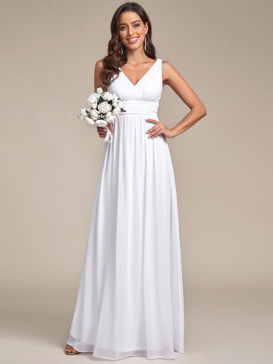 Damen V-Ausschnitt Lange Chiffon Abendkleider Festkleider 09016 #farbe_Weiß