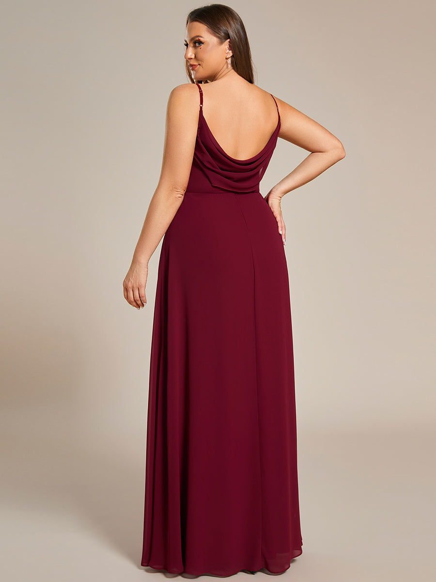 Bodenlanger V-Ausschnitt A-Linie Chiffon Kleid Plissiert Rückenfrei Eleganz Kleid #Farbe_Burgunderrot