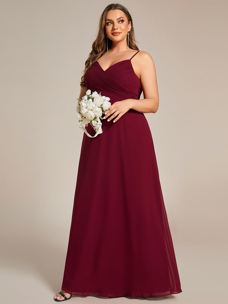 Bodenlanger V-Ausschnitt A-Linie Chiffon Kleid Plissiert Rückenfrei Eleganz Kleid #Farbe_Burgunderrot