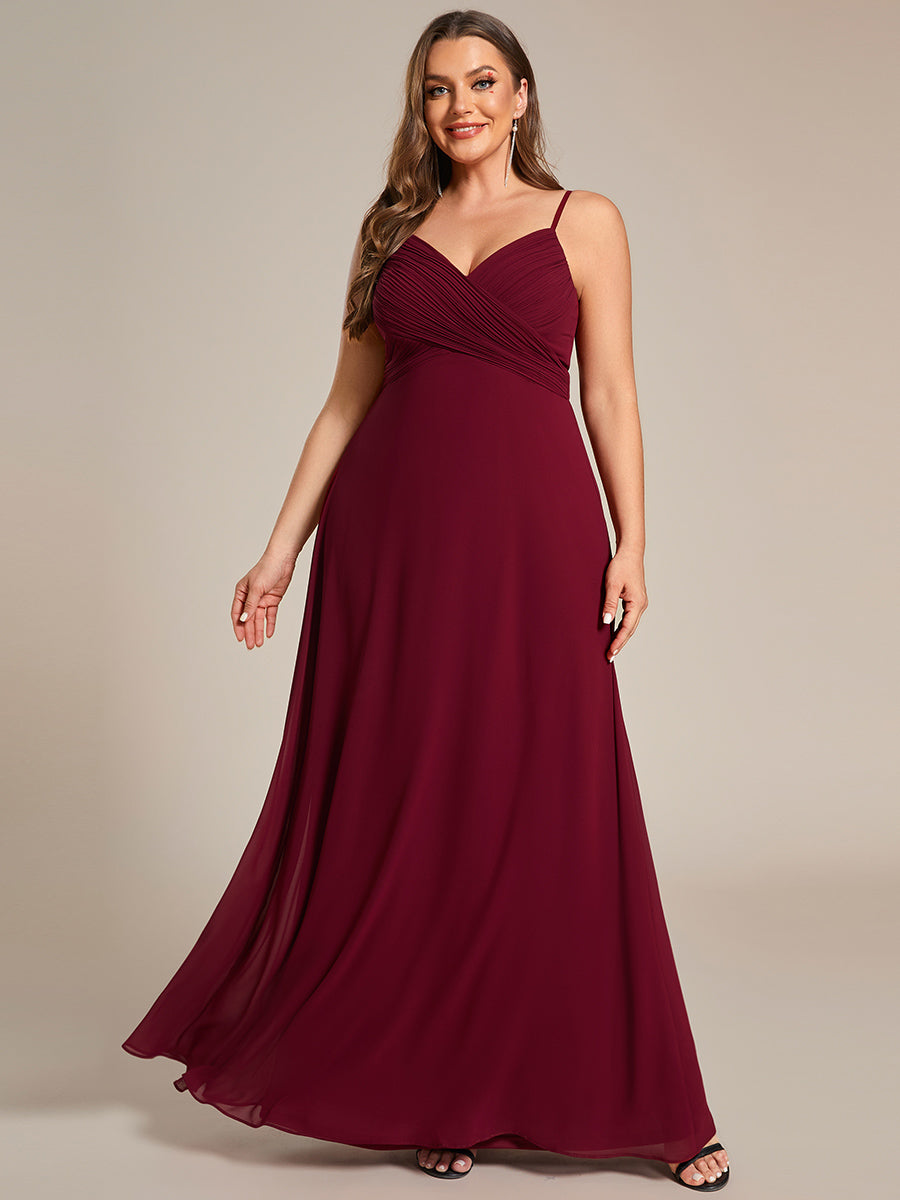Bodenlanger V-Ausschnitt A-Linie Chiffon Kleid Plissiert Rückenfrei Eleganz Kleid #Farbe_Burgunderrot