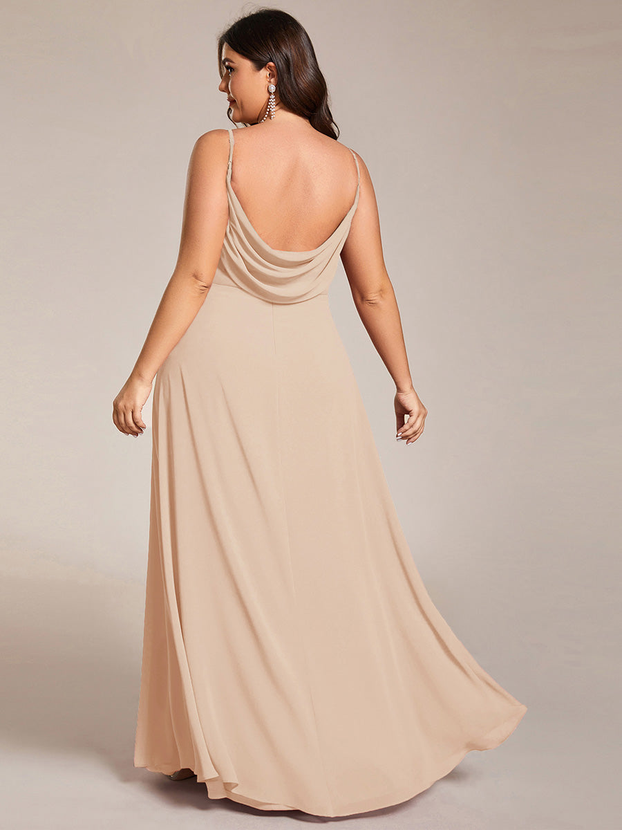Bodenlanger V-Ausschnitt A-Linie Chiffon Kleid Plissiert Rückenfrei Eleganz Kleid #Farbe_Blush-Rosa