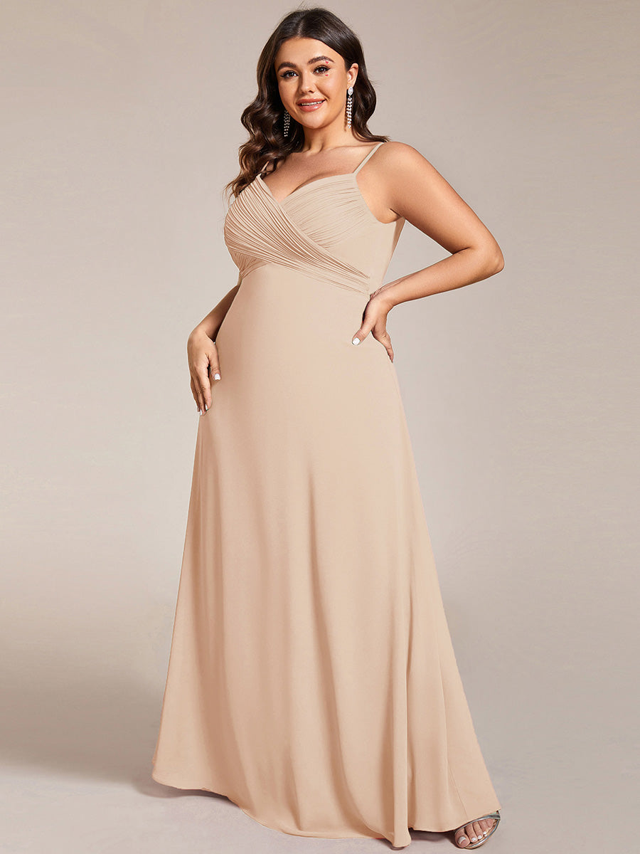 Bodenlanger V-Ausschnitt A-Linie Chiffon Kleid Plissiert Rückenfrei Eleganz Kleid #Farbe_Blush-Rosa