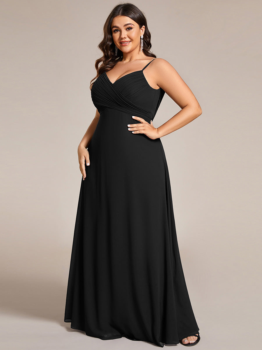 Bodenlanger V-Ausschnitt A-Linie Chiffon Kleid Plissiert Rückenfrei Eleganz Kleid #Farbe_Schwarz