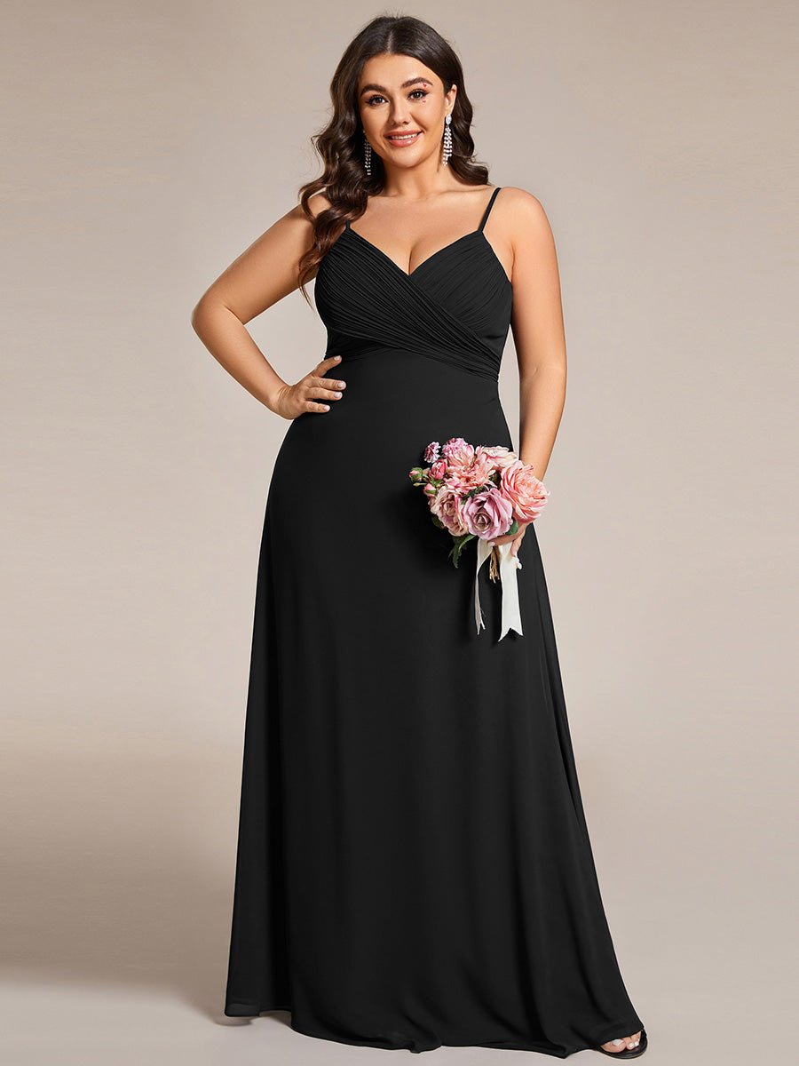 Bodenlanger V-Ausschnitt A-Linie Chiffon Kleid Plissiert Rückenfrei Eleganz Kleid #Farbe_Schwarz