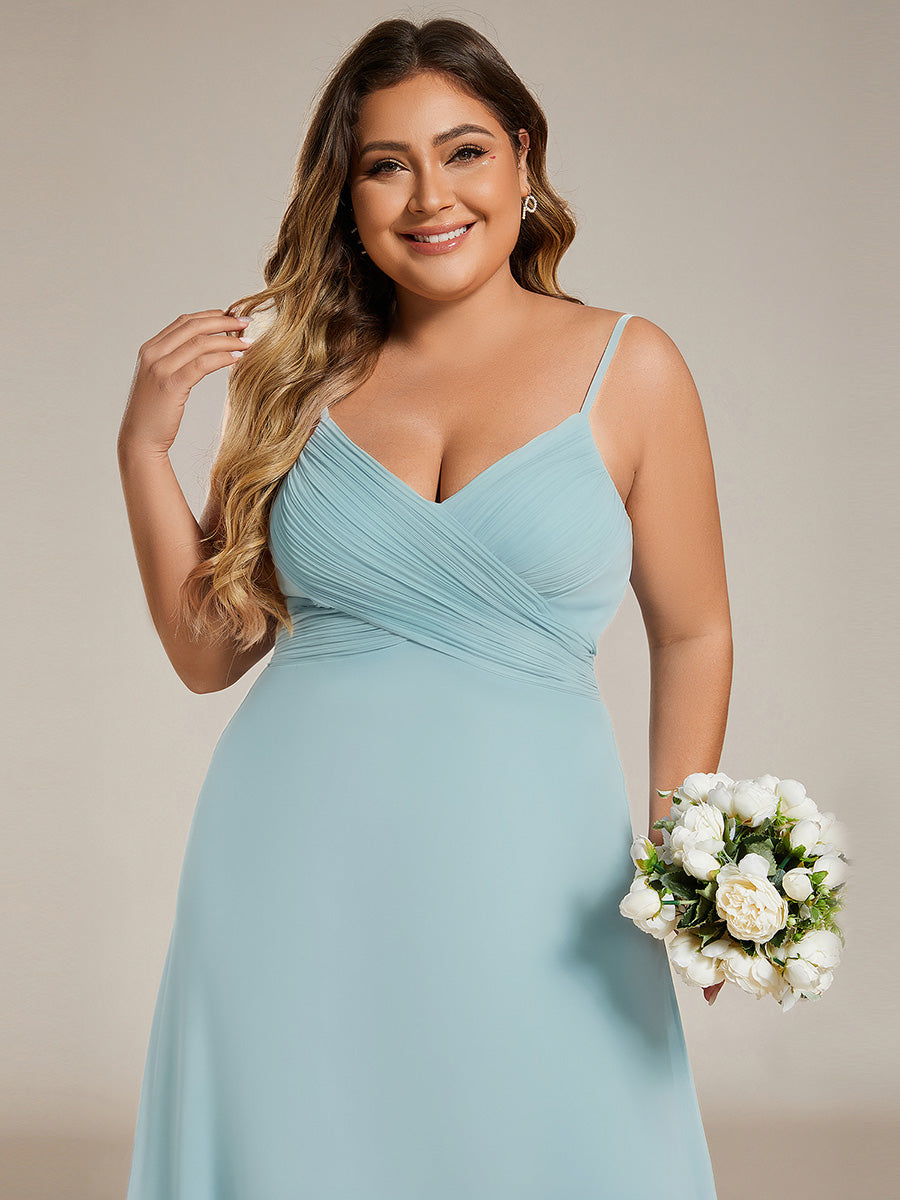 Bodenlanger V-Ausschnitt A-Linie Chiffon Kleid Plissiert Rückenfrei Eleganz Kleid #Farbe_Himmelblau