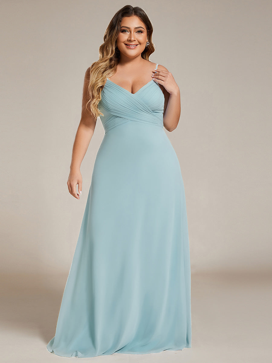 Bodenlanger V-Ausschnitt A-Linie Chiffon Kleid Plissiert Rückenfrei Eleganz Kleid #Farbe_Himmelblau