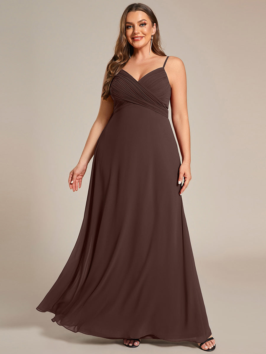 Bodenlanger V-Ausschnitt A-Linie Chiffon Kleid Plissiert Rückenfrei Eleganz Kleid #Farbe_CD
