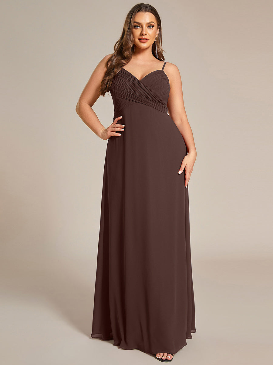 Bodenlanger V-Ausschnitt A-Linie Chiffon Kleid Plissiert Rückenfrei Eleganz Kleid #Farbe_CD