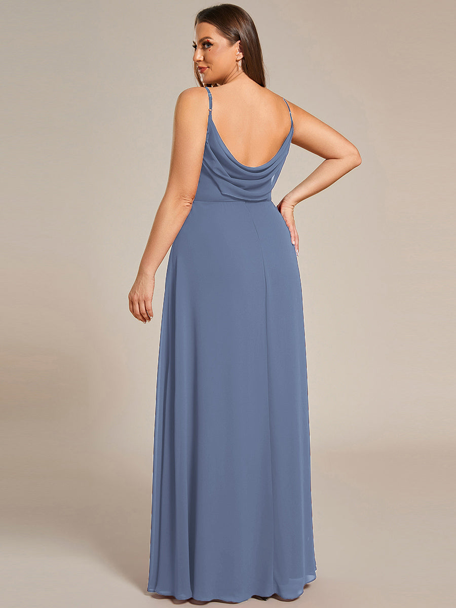 Bodenlanger V-Ausschnitt A-Linie Chiffon Kleid Plissiert Rückenfrei Eleganz Kleid #Farbe_Taubenblau