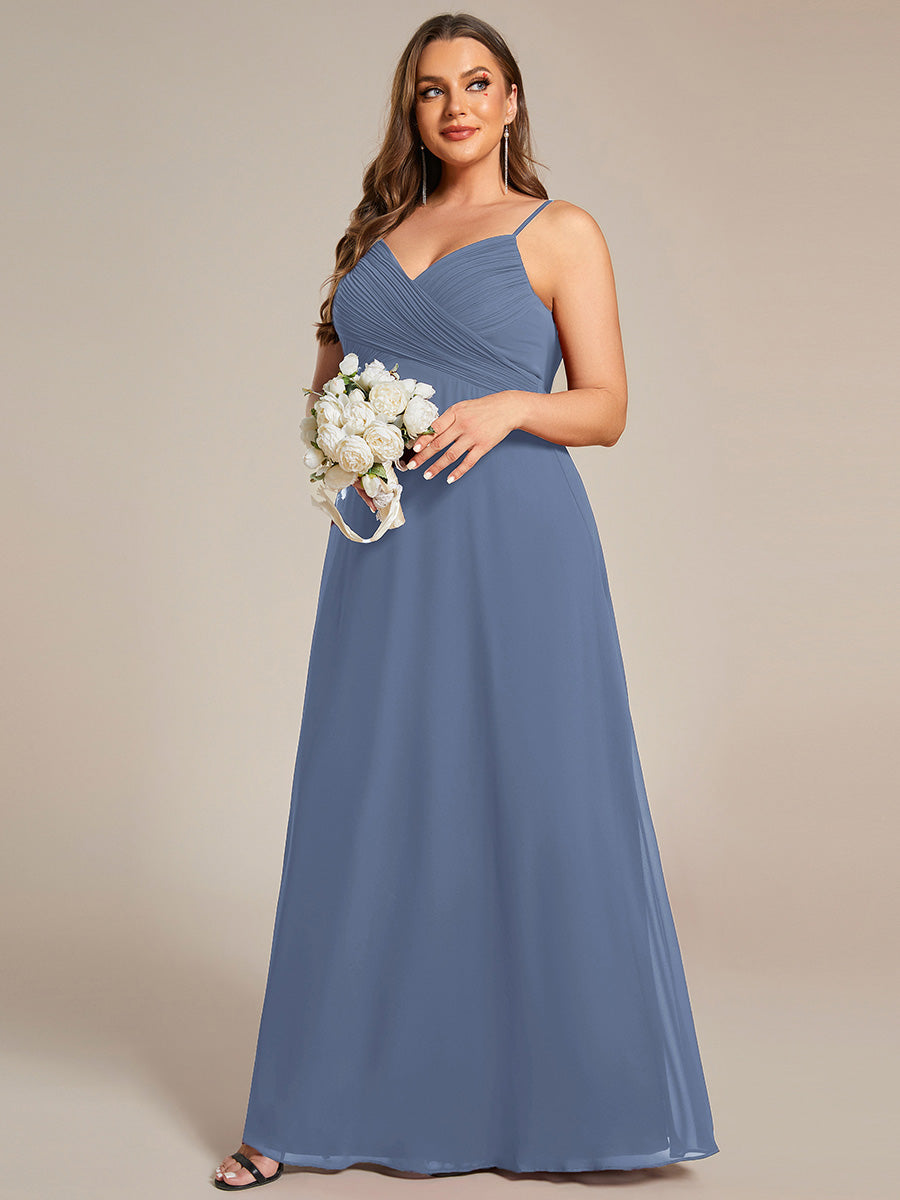 Bodenlanger V-Ausschnitt A-Linie Chiffon Kleid Plissiert Rückenfrei Eleganz Kleid #Farbe_Taubenblau