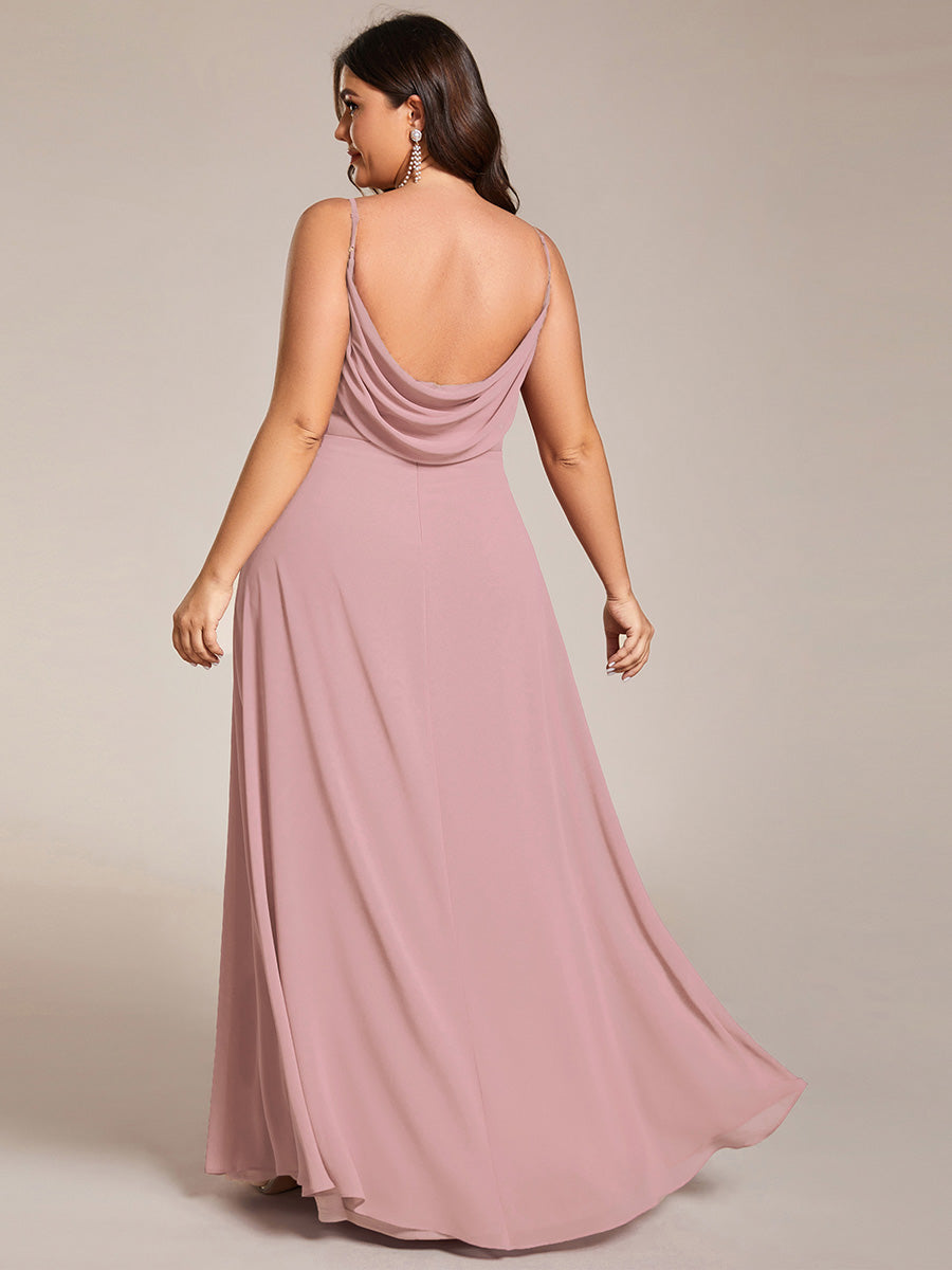 Bodenlanger V-Ausschnitt A-Linie Chiffon Kleid Plissiert Rückenfrei Eleganz Kleid #Farbe_Altrosa
