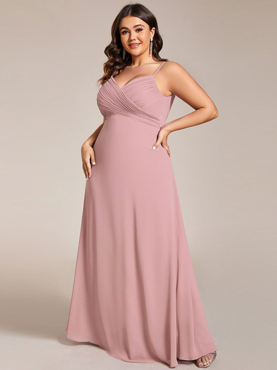 Bodenlanger V-Ausschnitt A-Linie Chiffon Kleid Plissiert Rückenfrei Eleganz Kleid #Farbe_Altrosa