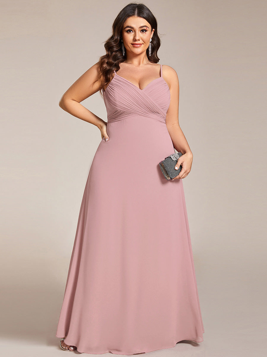 Bodenlanger V-Ausschnitt A-Linie Chiffon Kleid Plissiert Rückenfrei Eleganz Kleid #Farbe_Altrosa