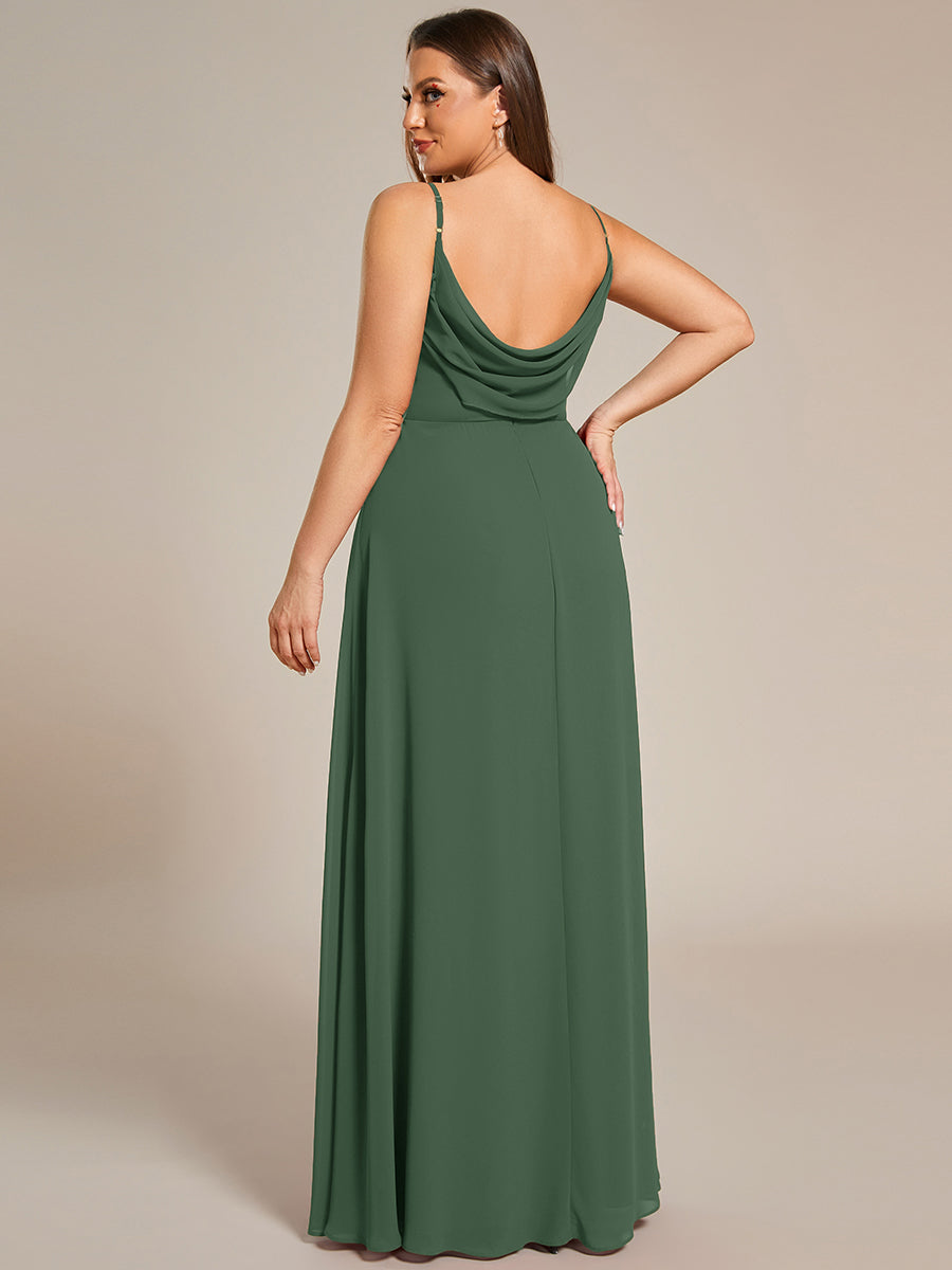 Bodenlanger V-Ausschnitt A-Linie Chiffon Kleid Plissiert Rückenfrei Eleganz Kleid #Farbe_Eukalyptus