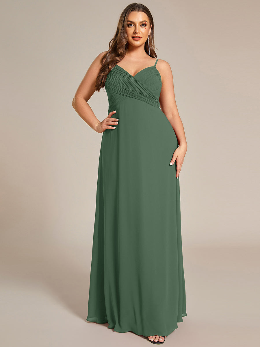 Bodenlanger V-Ausschnitt A-Linie Chiffon Kleid Plissiert Rückenfrei Eleganz Kleid #Farbe_Eukalyptus